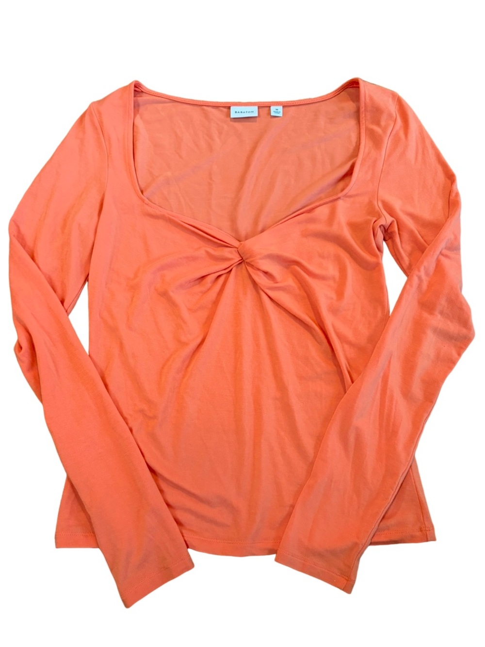 Babaton Twist Front Long Sleeve Top Coral Orange TENCEL Lyocell Stretch Medium